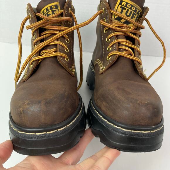 ROOTS TUFF Vintage Brown Leather Hiking/Work Lace-up Boots Chunky Sole Rugged - Picture 6 of 16